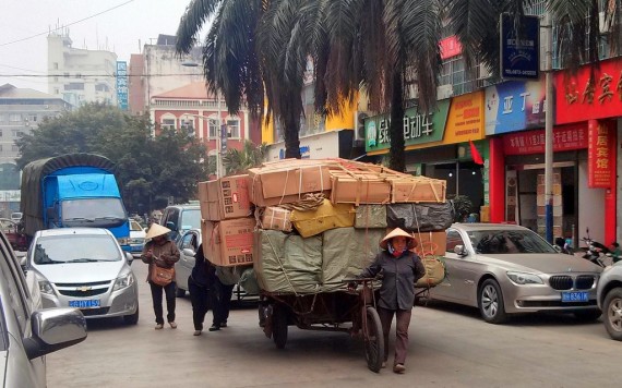 laden cart with Chinese goods for Vietnam