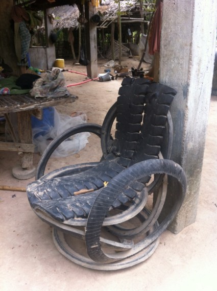 This chair is entirely made of car tyres